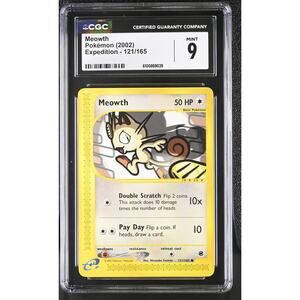 CGC 9 MINT Meowth 121/165 Pokémon Expedition 2002 Non Holo Graded Card (PSA)